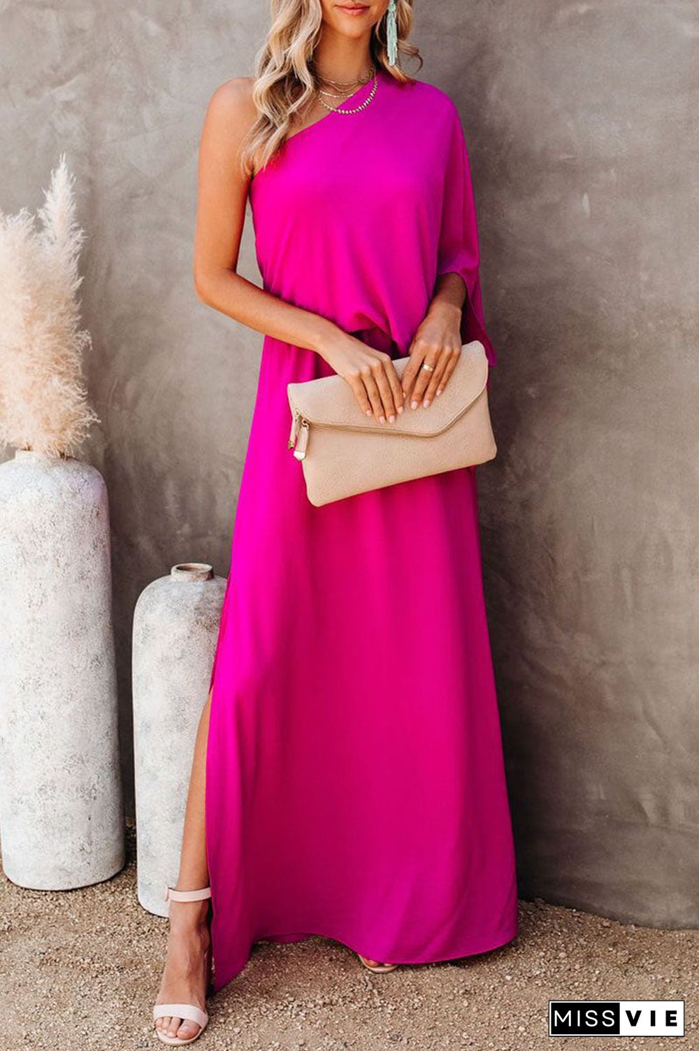 Fashion Street Solid One Shoulder A Line Dresses