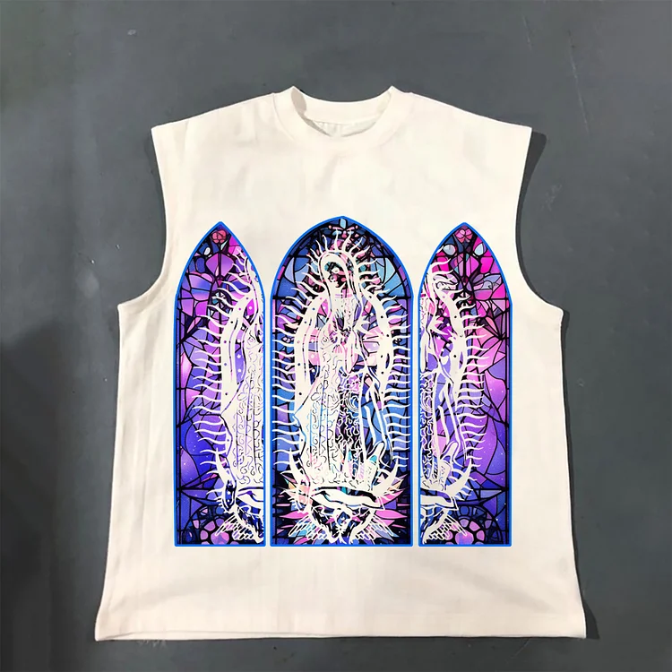 Men's Original Night Glow Textured Stained Glass Print 100% Cotton Tank Top