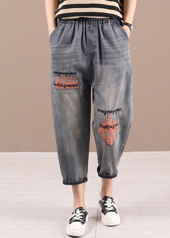 VCSHOES Loose Blue Grey Patchwork Embroideried Pants denim