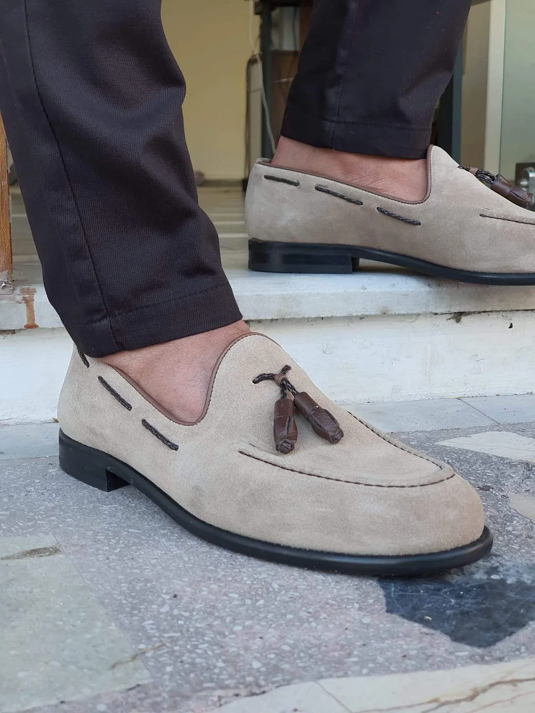 Beige Suede Loafer Shoes