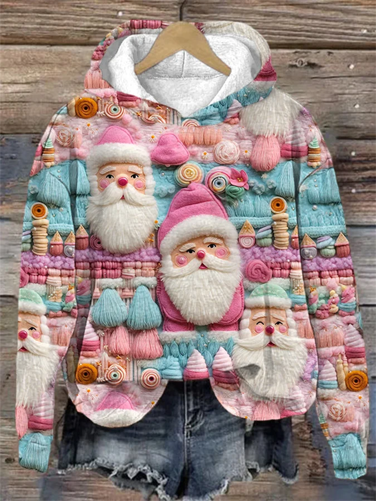 Comstylish Women's Christmas Pink Santa Print Sweatshirt