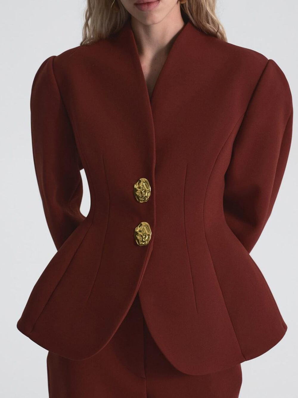 Exquisite Burgundy Peplum Blazer