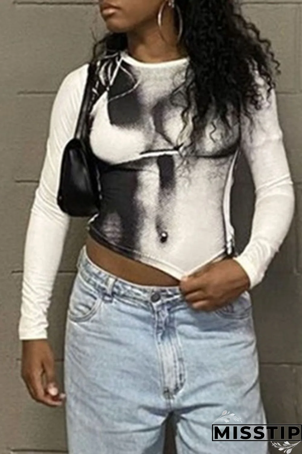 Green Sexy Print Patchwork O Neck Tops