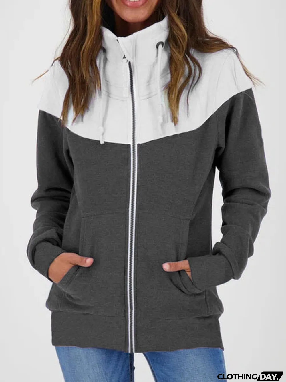 Fall Winter Women's Casual Long Sleeve Fleece Zip High Neck Sweatshirt