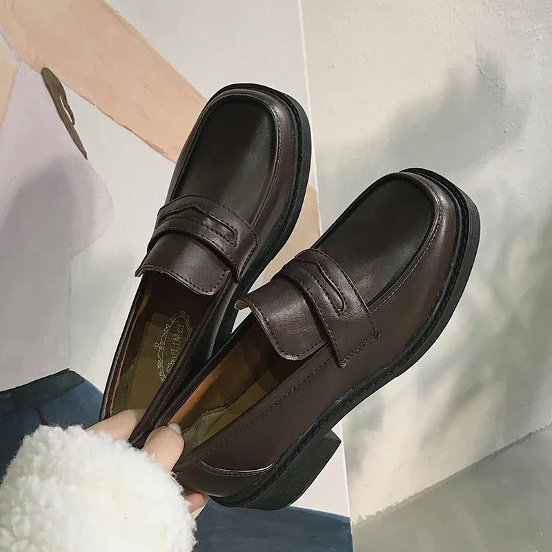 Qengg School Girl Black Loafers Mary Jane Shoes low heel women shoes vintage harajuku shoes LOLITA Shoes JK Uniform Shoes