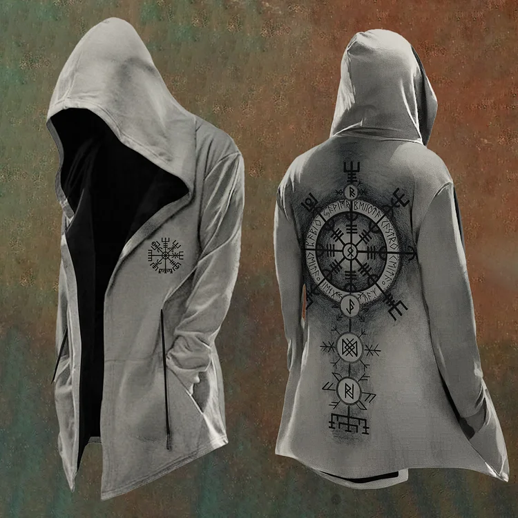 Comstylish Men'S Vintage Viking Totem Print Art Hooded Jacket