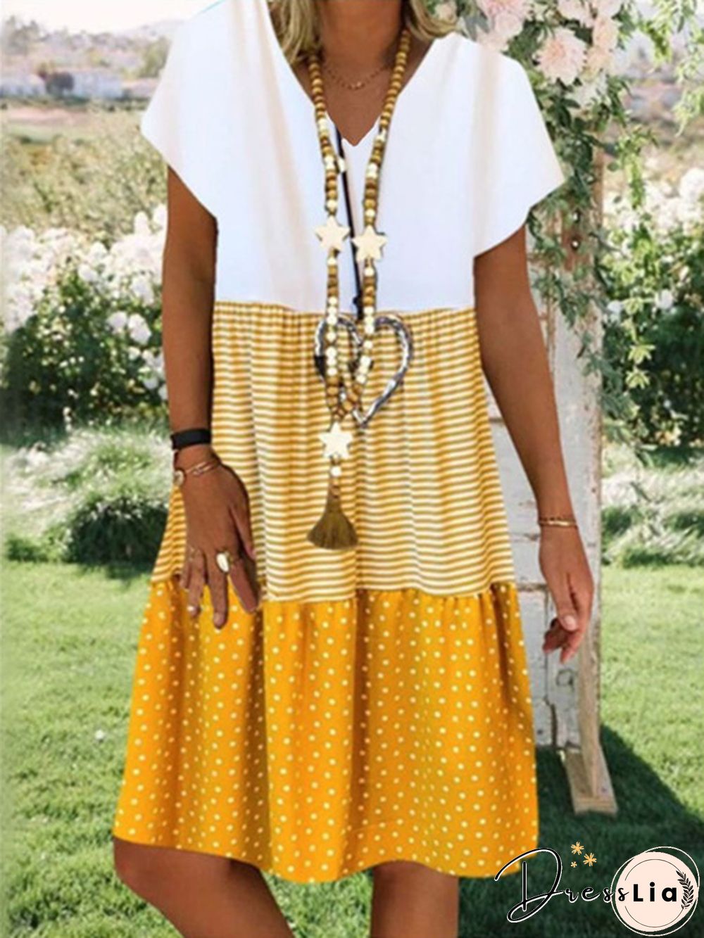 Women's Fashion Plus Size Casual Short Sleeve Loose Summer Print V-neck Dress