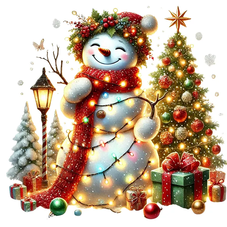 Christmas Snowman And Christmas Tree 40*40CM (Canvas) Full Round Drill Diamond Painting gbfke
