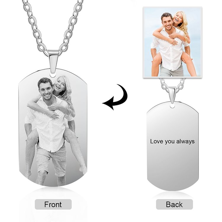 Picture Engraved Dog Tag Necklace With Engraving Stainless Steel, Custom Necklace with Picture and Text