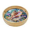 Wooden Conch Shells Diamond Painting Serving Tray with Handle for Coffee Table
