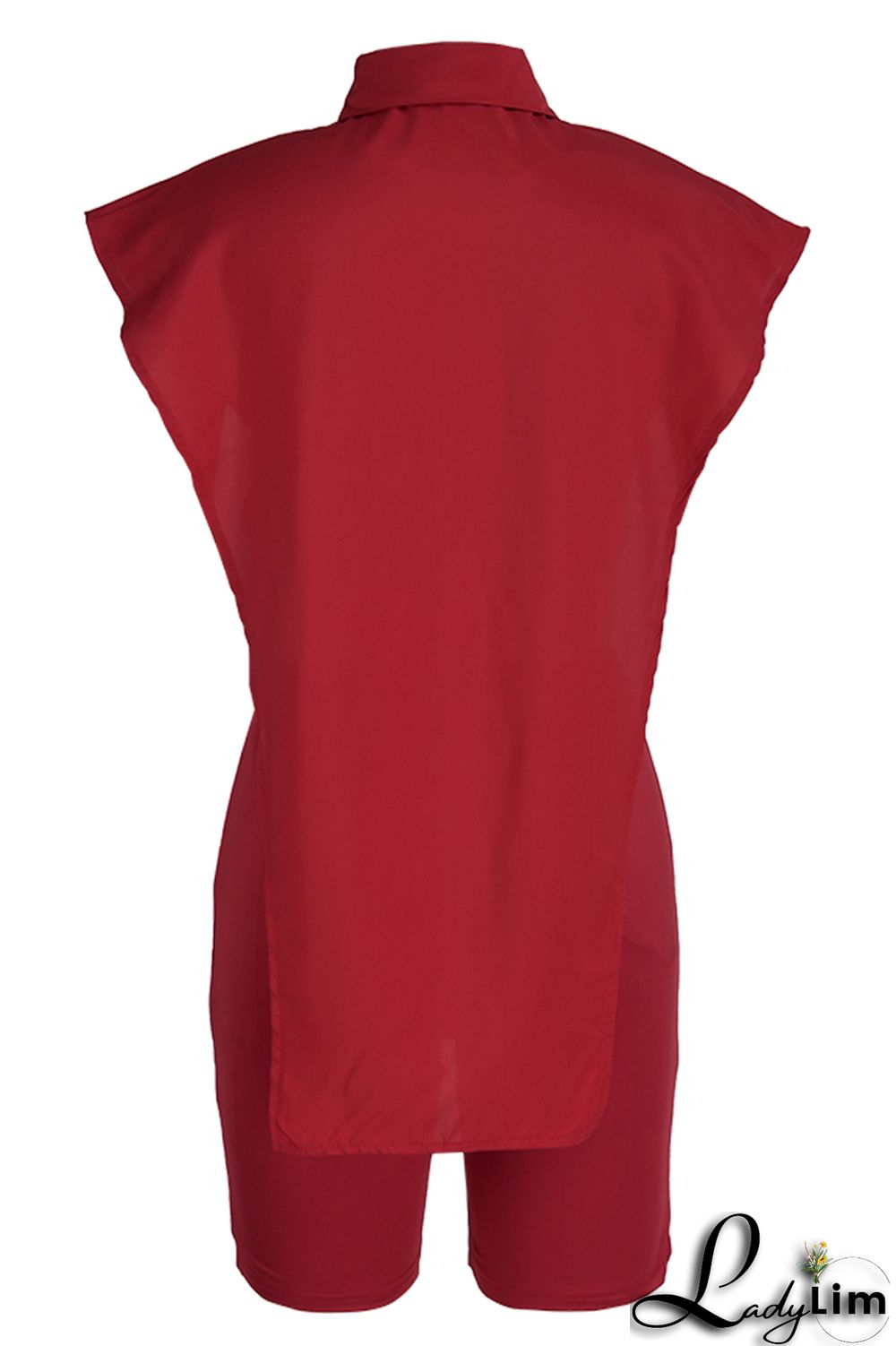 Red Fashion Casual Letter Print Asymmetrical Turndown Collar Sleeveless Two Pieces