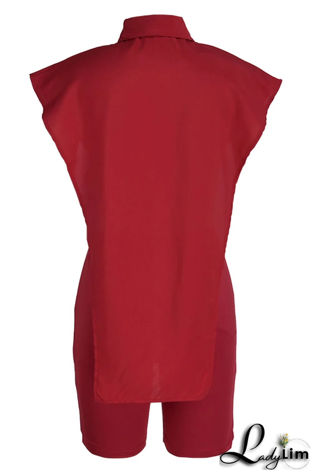 Red Fashion Casual Letter Print Asymmetrical Turndown Collar Sleeveless Two Pieces