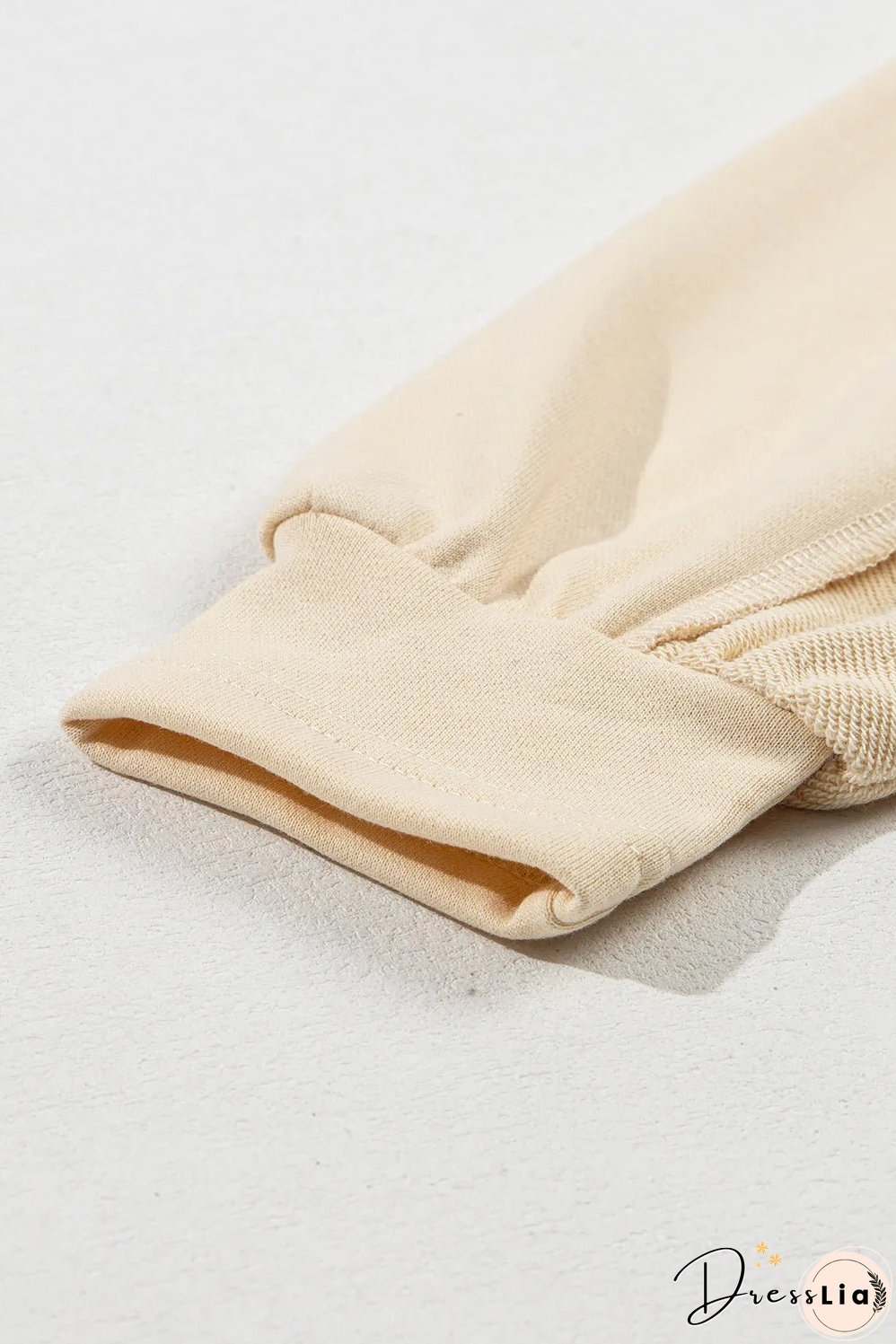 Beige Splicing Round Neck Pullover Sweatshirt