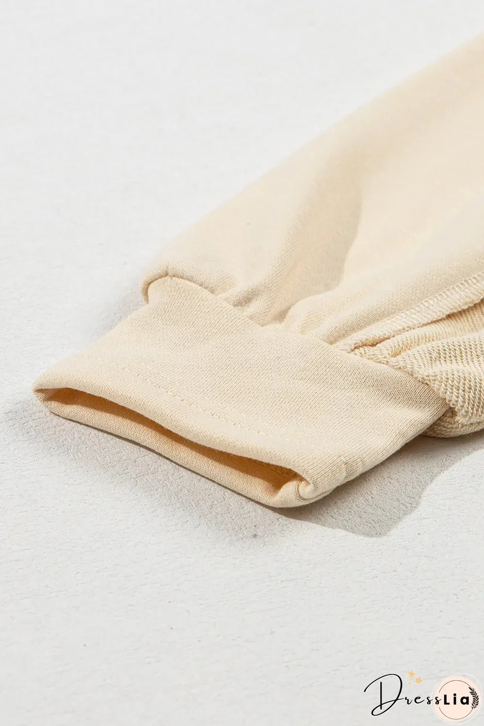 Beige Splicing Round Neck Pullover Sweatshirt