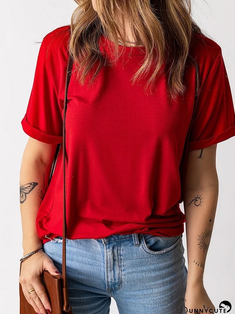 Fiery Red Casual Short Sleeve T-Shirt