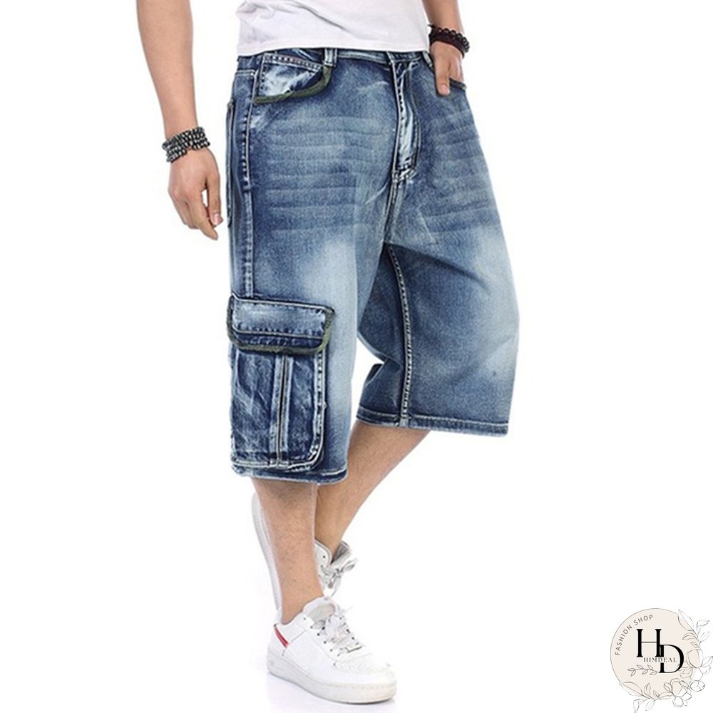 Plus Size S-5XL Men's Fashion Shorts Cargo Jeans Denim Shorts Casual Loose Style Waist Jean Shorts Size