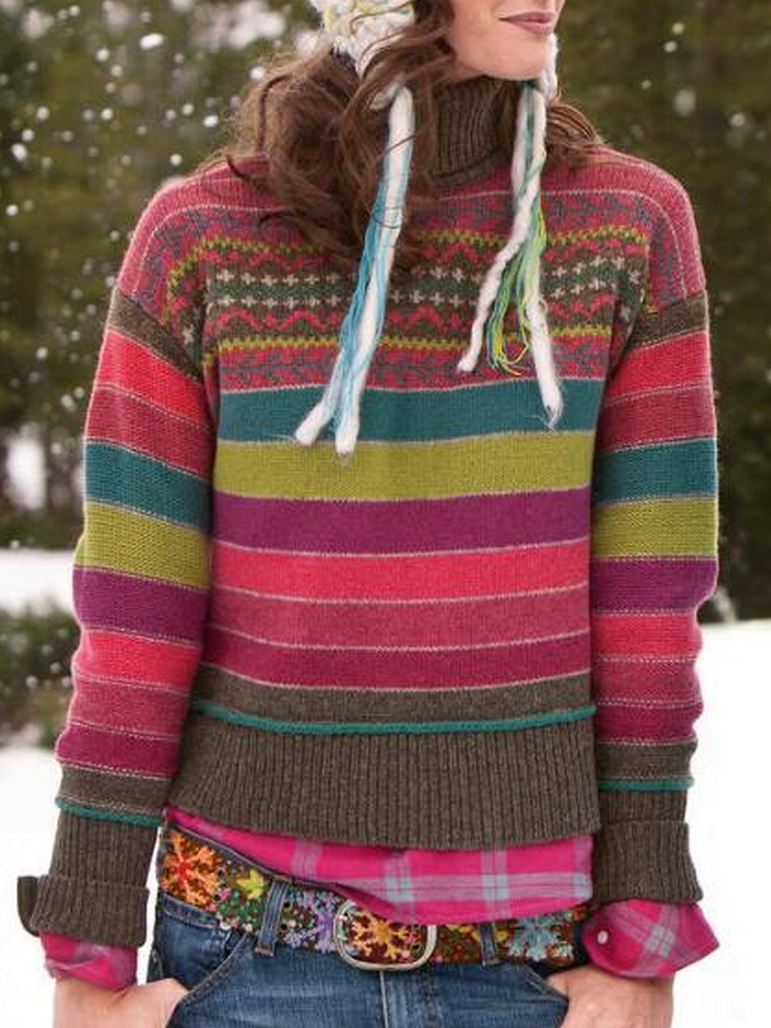 Long Sleeve Turtleneck Striped Sweater