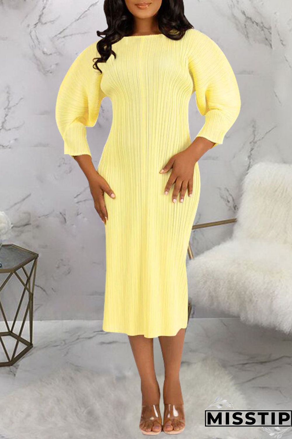 Black Casual Solid Patchwork Fold O Neck Straight Dresses