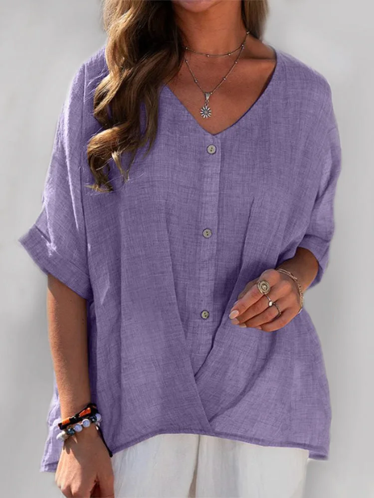 V-Neck Loose Short-Sleeved Fashion Top