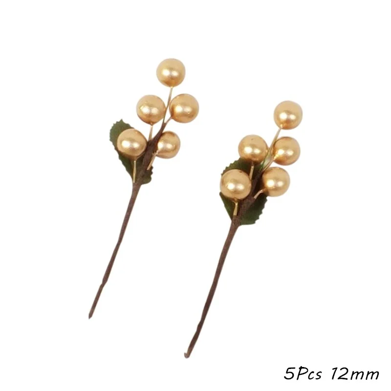 Gold Artificial Flower Cherry Stamen Berries Flower Wreath Decorative Cake Gift Box Wedding Decor Christmas Decoration for Home