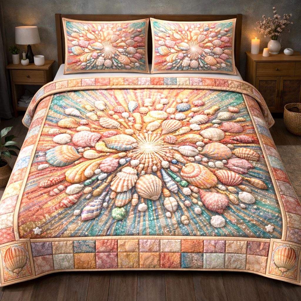 Seaside Shells 3-Piece Quilted Bedding Set GFTOMA10264