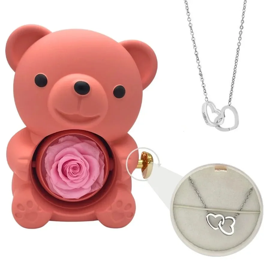  Eternal Bear - W/ Engraved Necklace & Real Rose