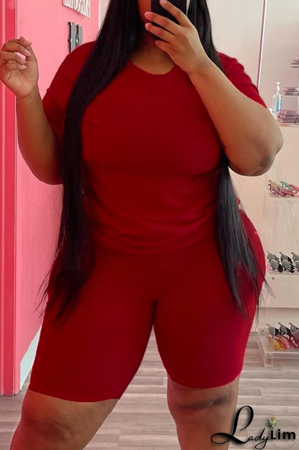 Black Fashion Casual Solid Basic O Neck Plus Size Two Pieces