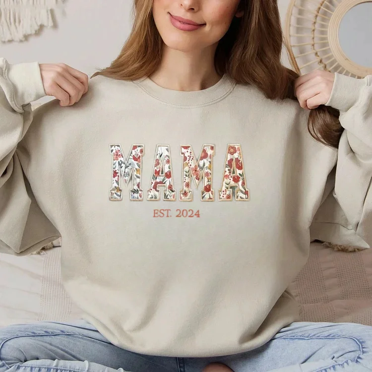 Mama Floral Applique Sweatshirt, Hoodies