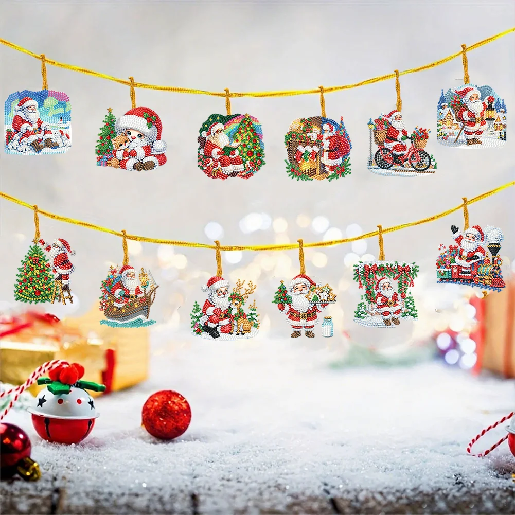 15pcs Xmas Santa Claus Theme 2D Flat DIY Hanging Diamond Art Kits Home Decor