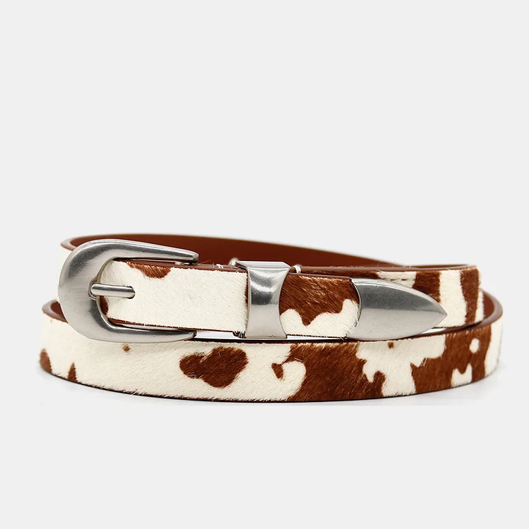 Retro Cow Leather Patterned Horsehair Buckle Belt