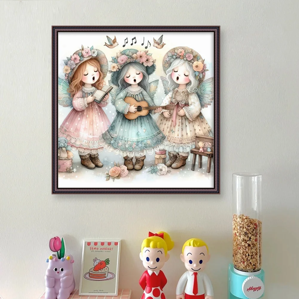 DIY Stamped Cross Stitch 11CT Full Embroidery 50*50cm - Angel Choir Playing Guitar
