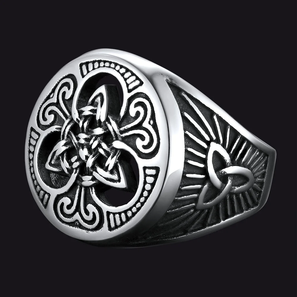 Viking Celtic Trinity Knot Signet Ring for Men