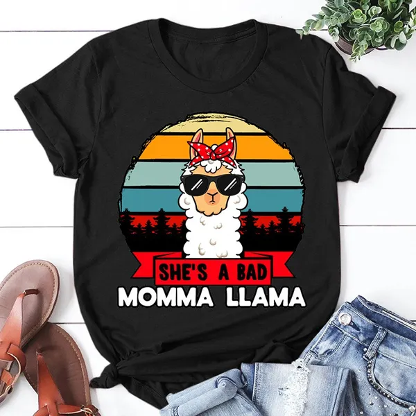Cute Shes Bad Momma llama t-shirts for women summer tee shirt femme casual short sleeve
