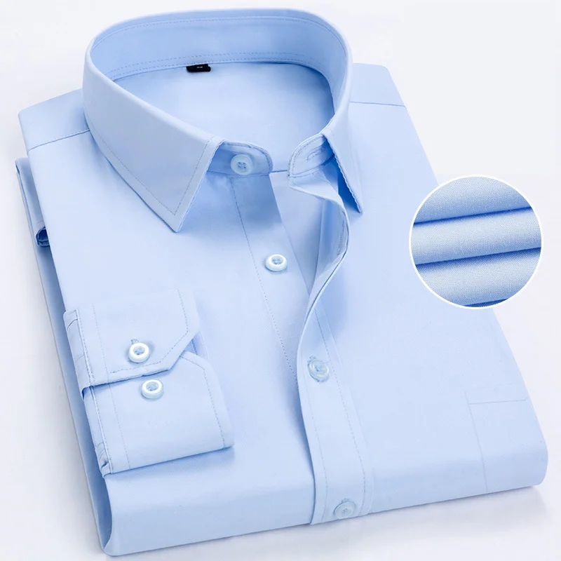 Men's Business Solid Color Cotton Long Sleeve Shirt