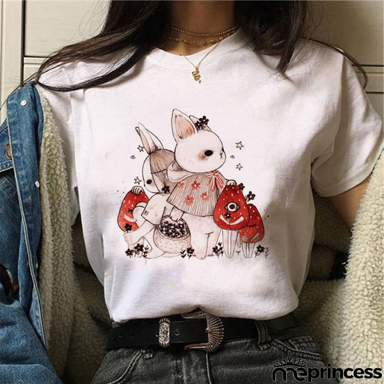 Women Fashion Floral Graphic Print Short Sleeve T-Shirt