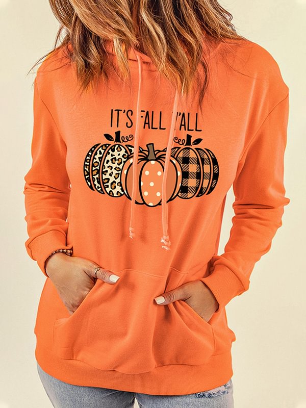 It's Fall Y'all Pumpkin Print Hoodied Sweatshirt