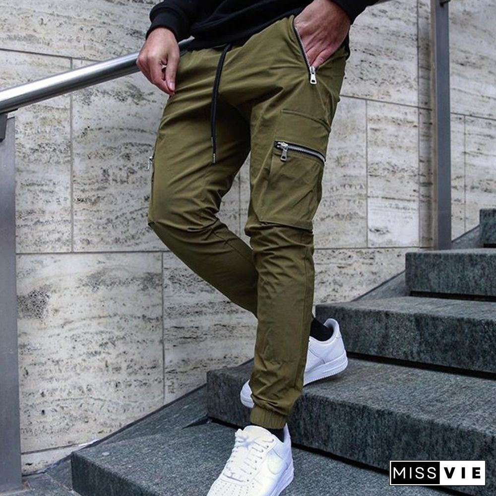Sports And Leisure Zipper Multi-Pocket Trousers Men's Fitness Running Training Pants