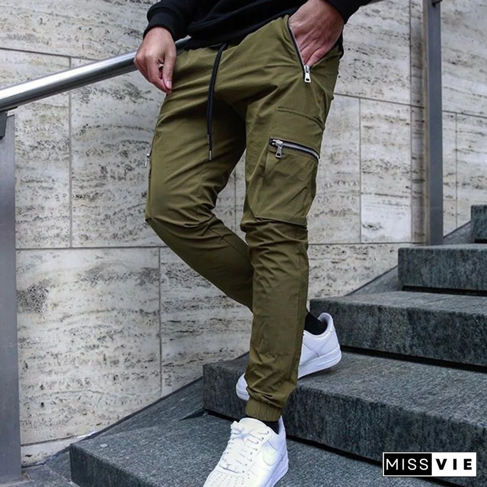 Sports And Leisure Zipper Multi-Pocket Trousers Men's Fitness Running Training Pants