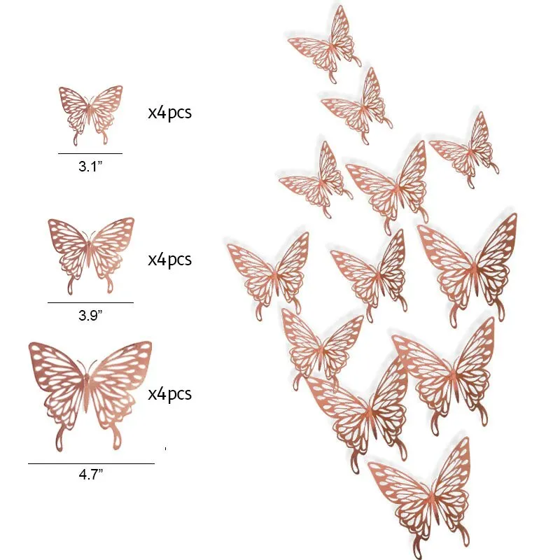 12Pcs 3D Hollow Butterfly Wall Sticker DIY Home Decoration Wall Art Decal Wedding Party Butterfly Kids Room Decors Christmas
