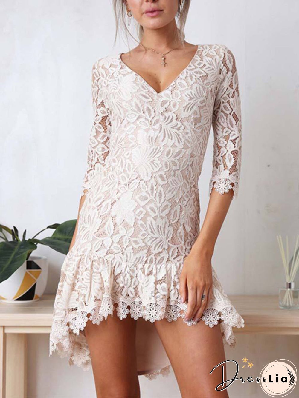 Women'S Lace V-Neck Mini Dress