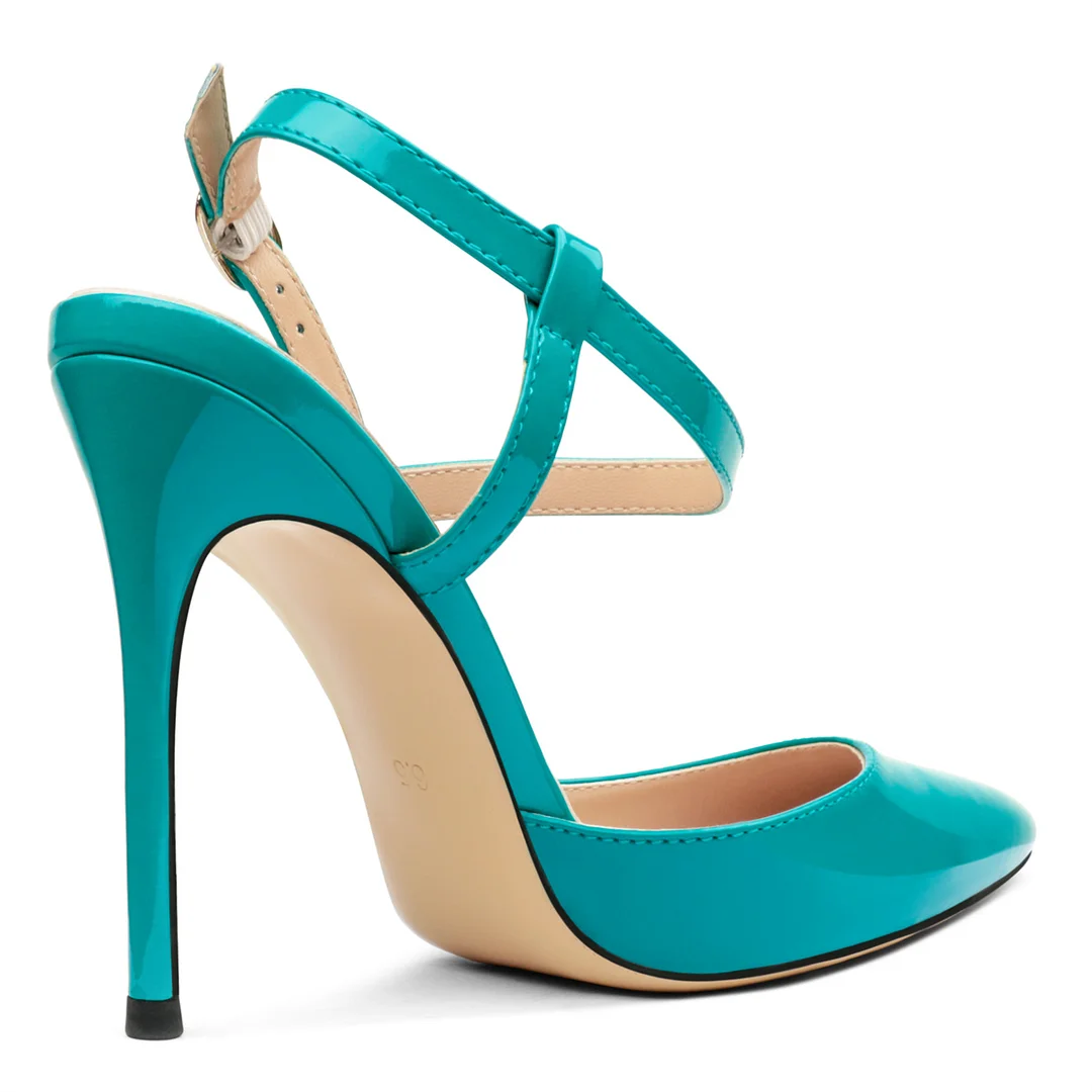 10CM/4 inch Slingback Pumps Ankle Strap Jenlove Stiletto Patent High Heels