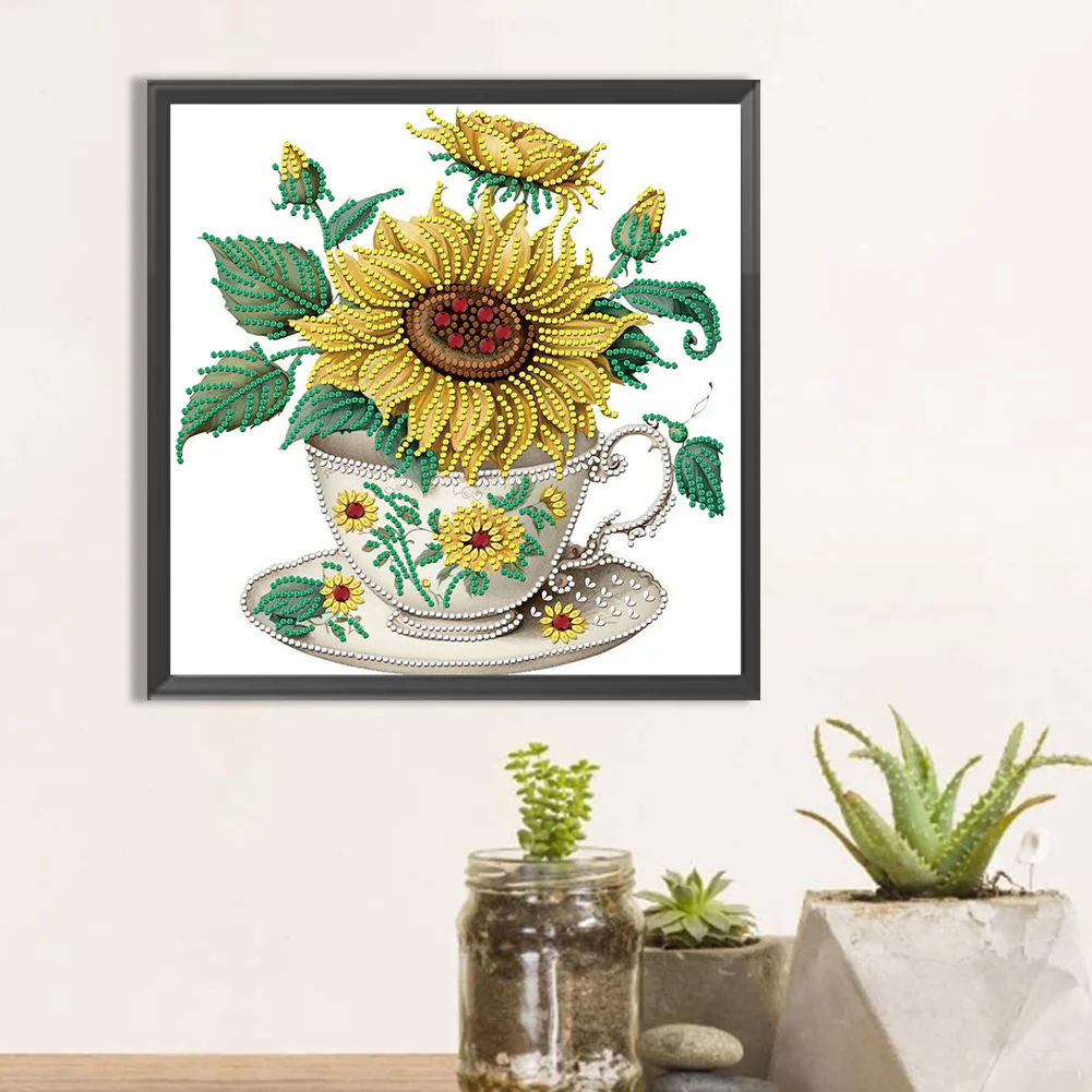Diamond Painting - Partial Special Shaped Drill - Sunflower Cup(Canvas|30*30cm)