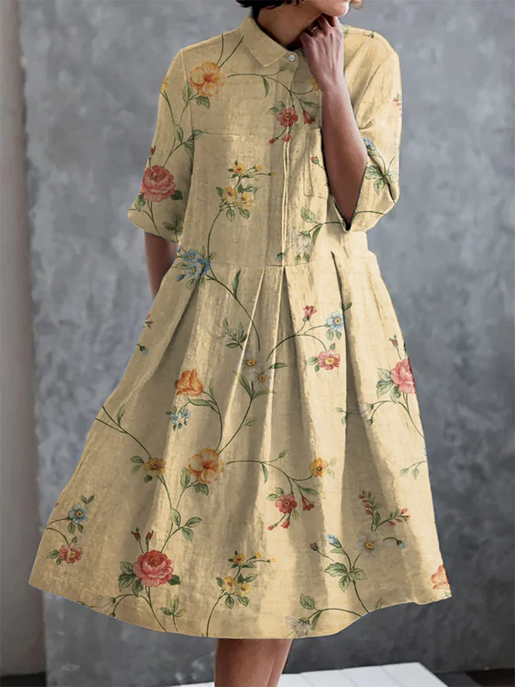Vintage Floral Print Casual Elegant Pocket Half Sleeve Dress