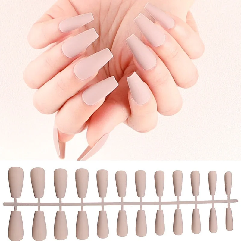 Free shipping fake nails Nail Art Decorations 24pcs Fake Nails Solid Color Frosted Matte Full Cover новогодние накладные ногти-Nail Inspo