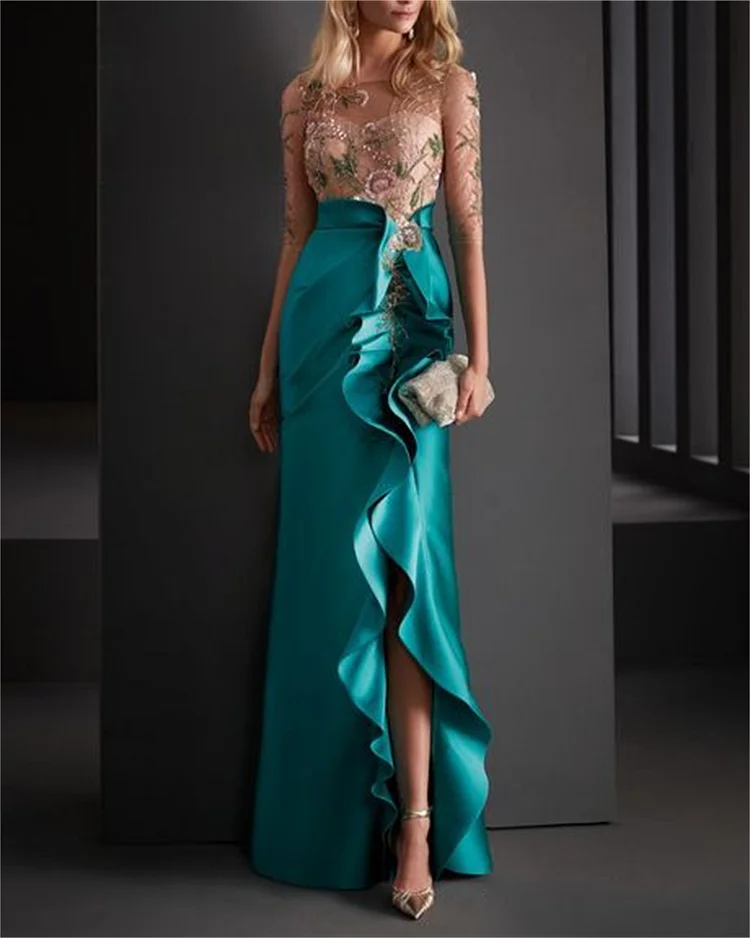 Women's Solid Color Embroidery Evening Dress - 01