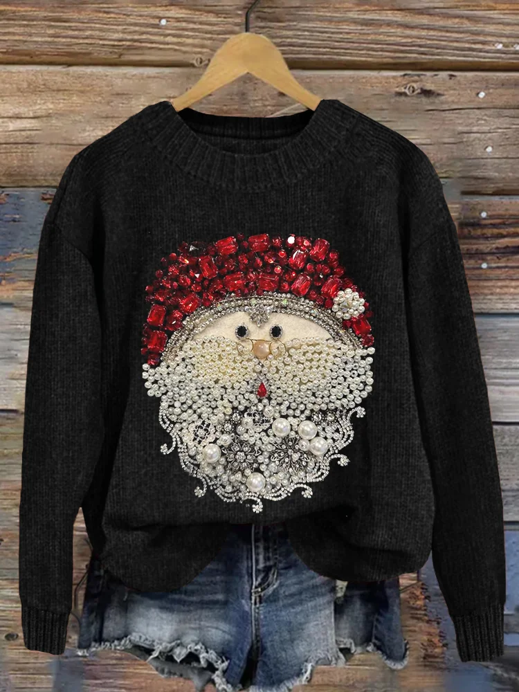 Comstylish Cute Santa Claus Jewelry Art Vintage Sweater