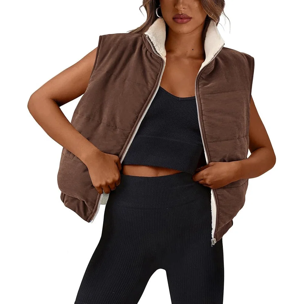 Toloer 2024 Ladies Autumn And Winter New Vest Lamb Wool Zipper Sleeveless Double-Sided Thermal Jacket Jacket-Outfit Ideas