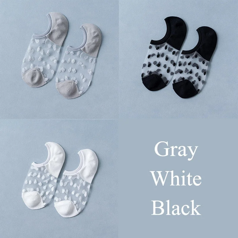 3 Pairs/Set Crystal Lace Socks Summer Women Transparent Lace Silk Flower Girls Elastic Invisible Short Boat Socks Female Sox