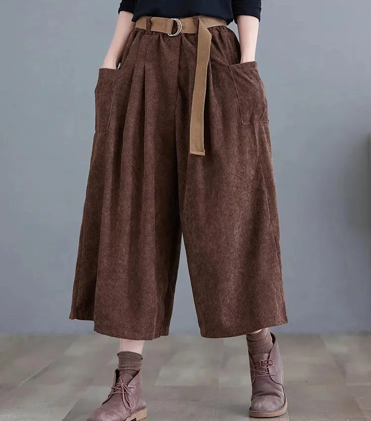 Woherb Academia Wide Leg Corduroy Pants