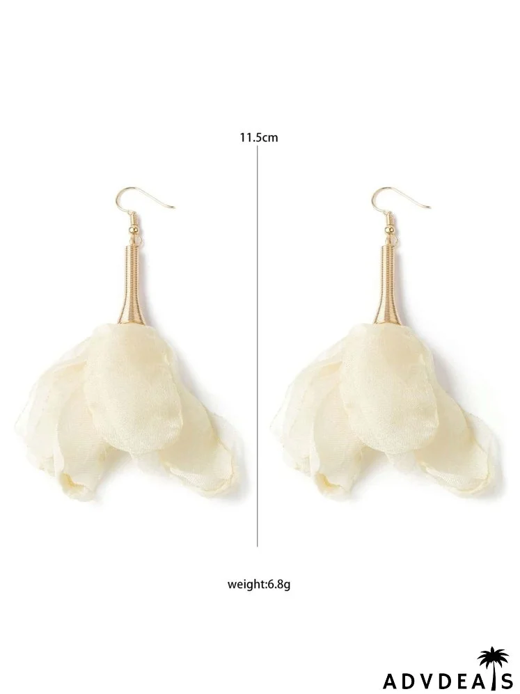 Fabric Flower Drop Earrings